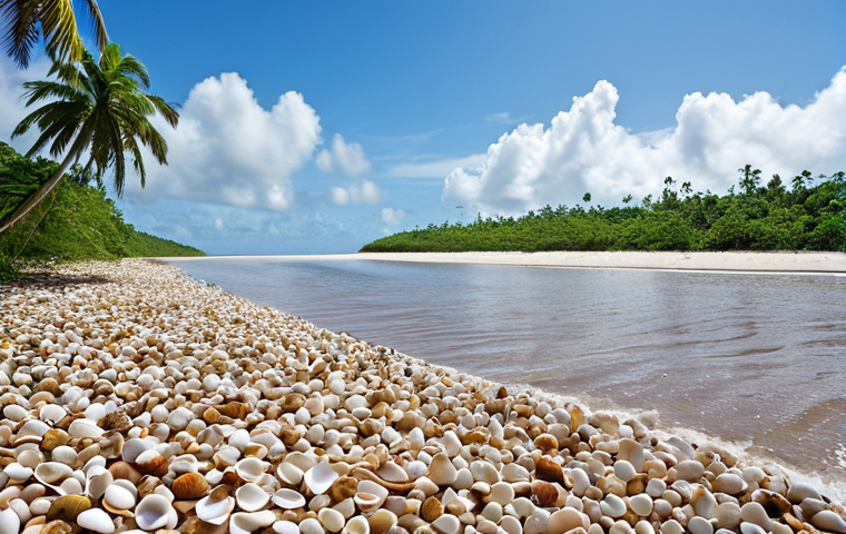 **Shell Beach Landscape:**
    "A panoramic, ultra-realistic view of Shell Beach in Guyana, where the Amazon rainforest meets the Atlantic Ocean. The vast coastline is uniquely composed of billions of tiny, iridescent seashells, creating a shimmering silver-white expanse. Lush green mangrove forests line the distant horizon. Gentle ocean waves are breaking on the shore under soft natural light, highlighting the pristine, wild tranquility and untouched natural beauty of this hidden gem."